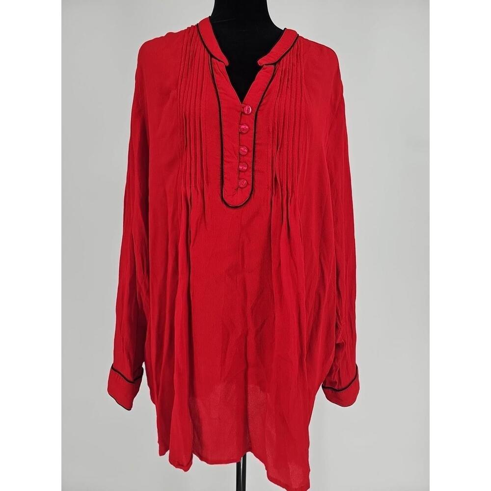Ulla Popken Sz 32/34 Red And Black A-Line Tunic‎ Shirt Top Rayon Art